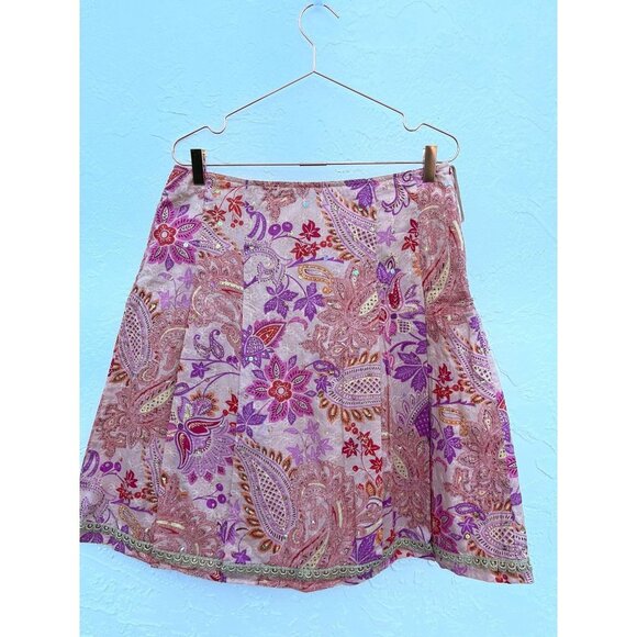 Express Womens Embroidery Sequined Wrap Floral Skirt Pink Sz 10 - Picture 7 of 11